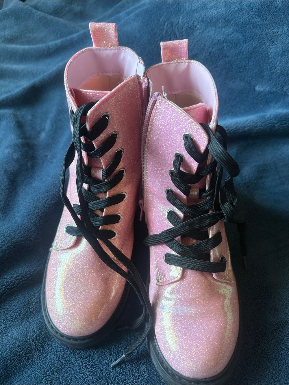 Girl Pink Glitter Combat Boots